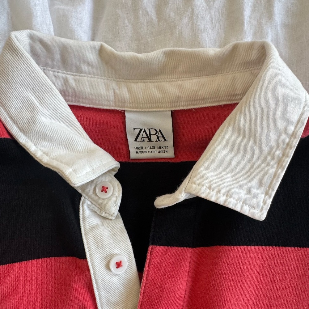 Zara Men's Rugby Polo in White, Black, Red